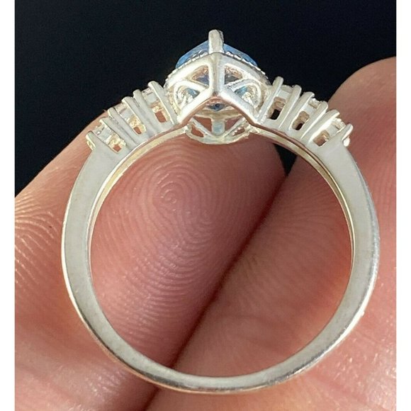 STS 925 Aquarmine CZ Cocktail Ring Size 8 Signed Chuck Clemency - Picture 4 of 7